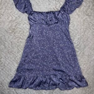 Zara Purple Babydoll Dress with Puff Sleeves and Ruffled Tiered Design